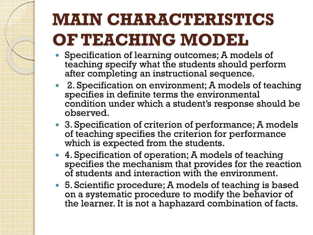 main characteristics of teaching model