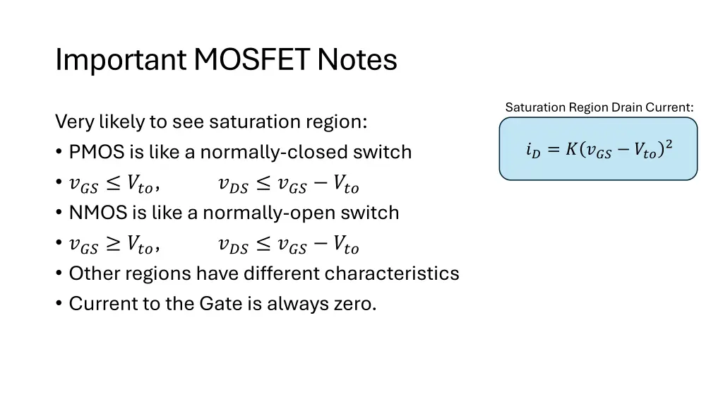 important mosfet notes