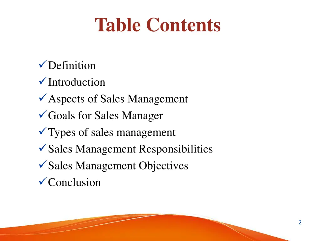 table contents