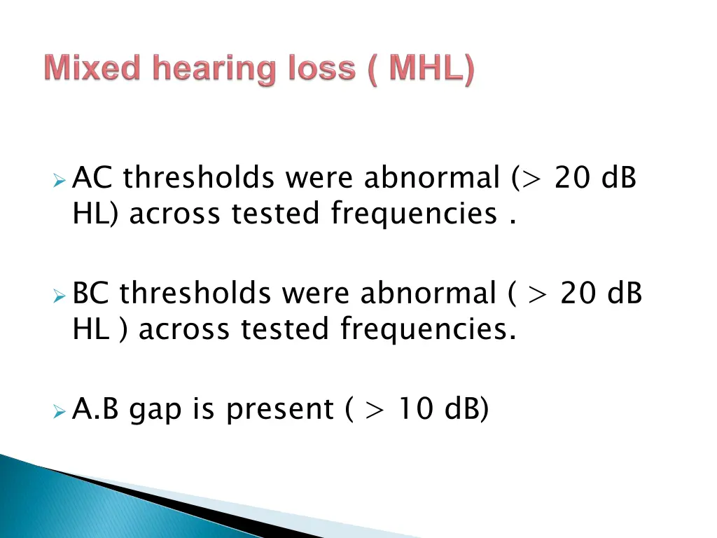 ac thresholds were abnormal 20 db hl across