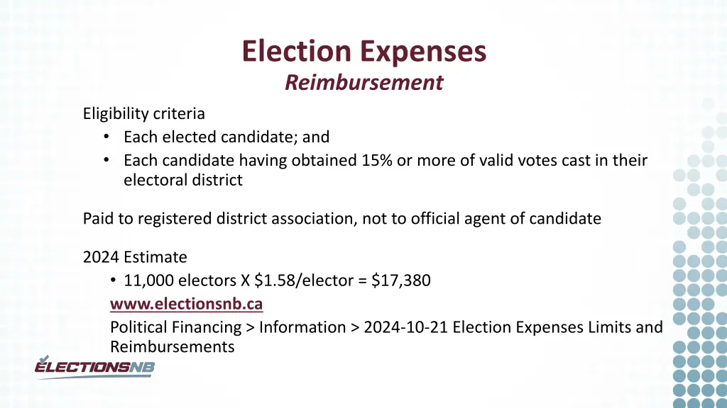 election expenses reimbursement