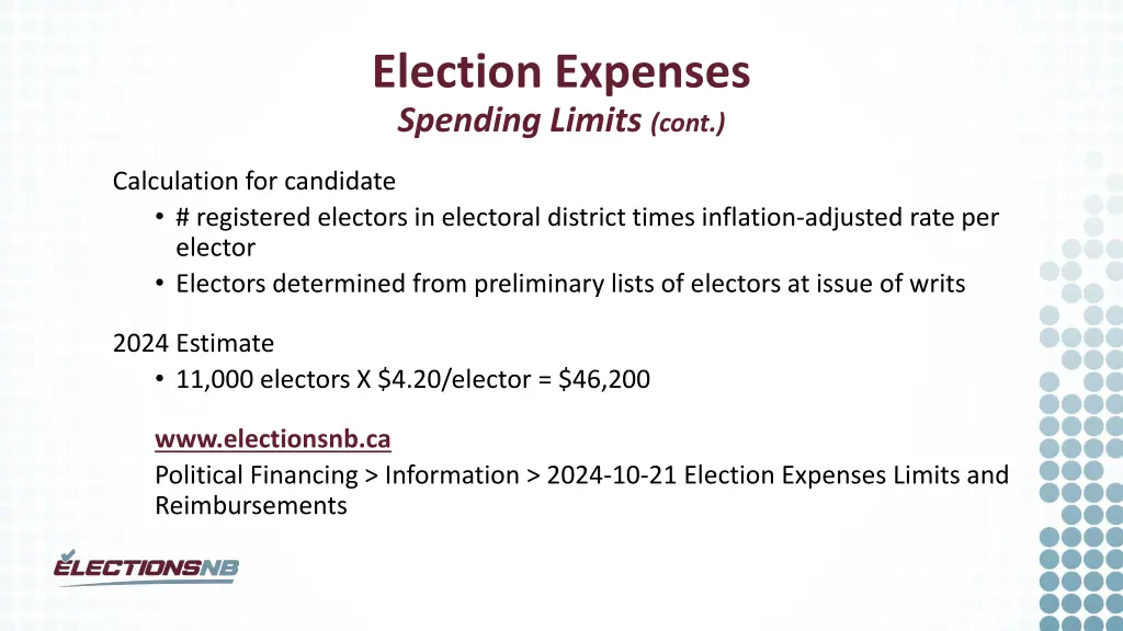 election expenses spending limits cont