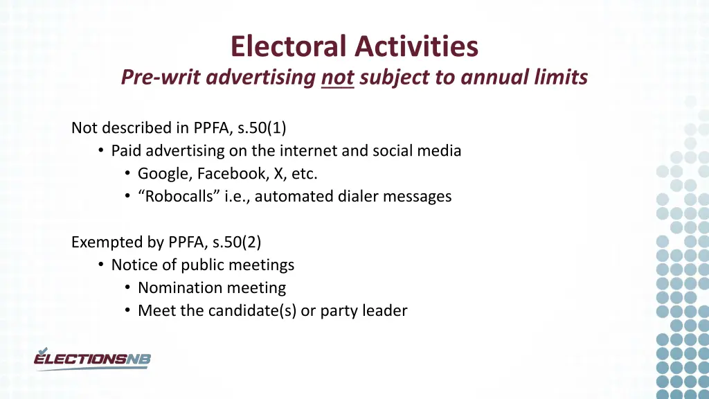 electoral activities pre writ advertising 1