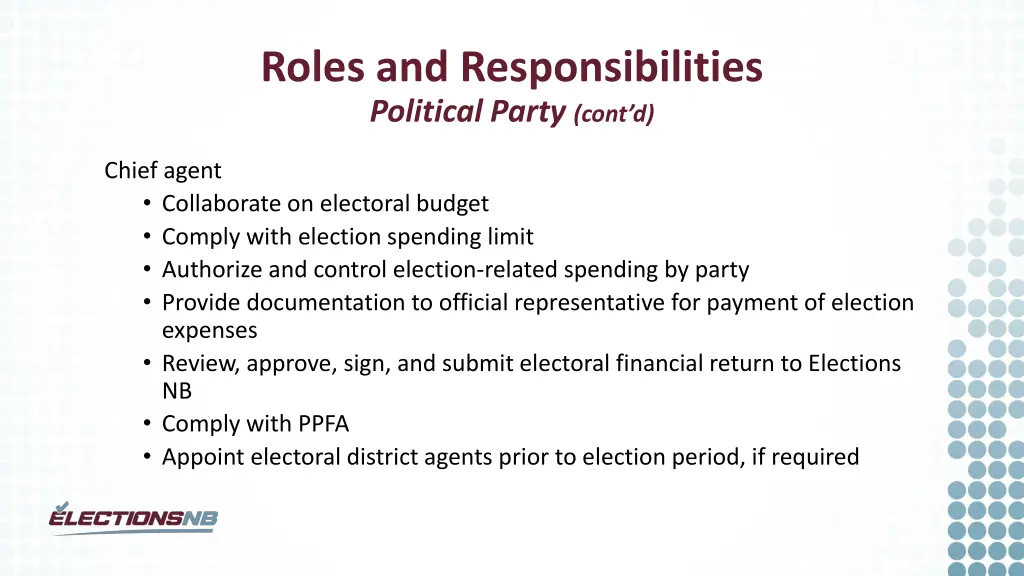 roles and responsibilities political party cont d