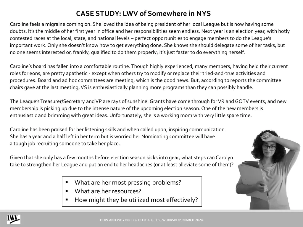 case study lwv of somewhere in nys