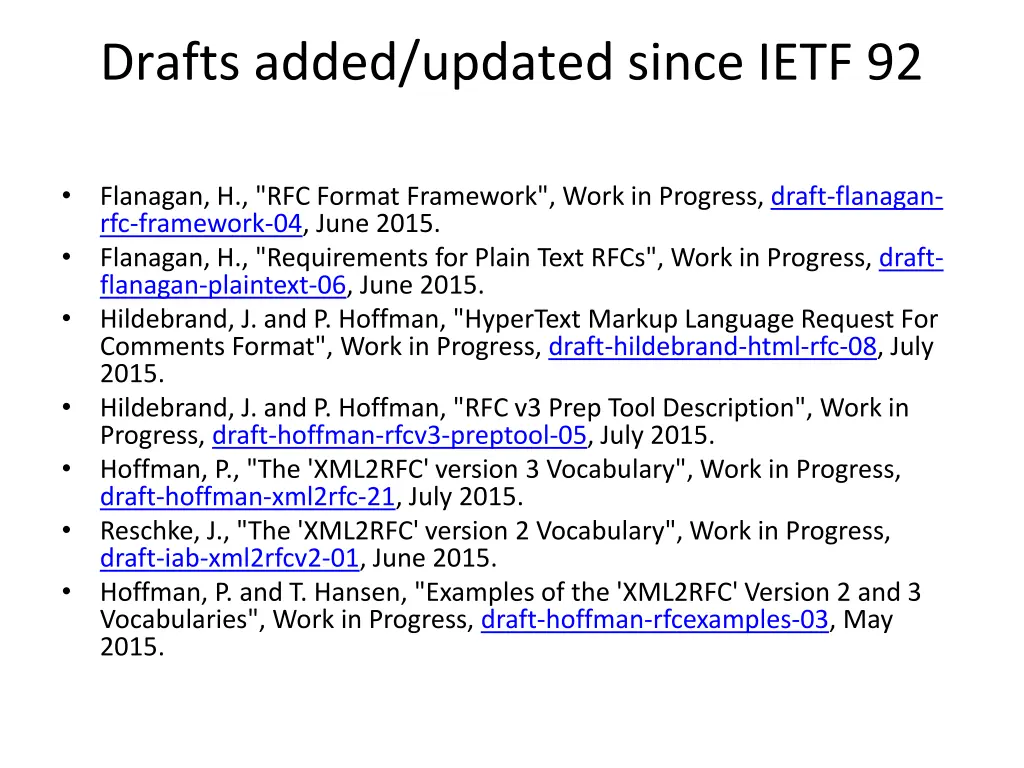 drafts added updated since ietf 92