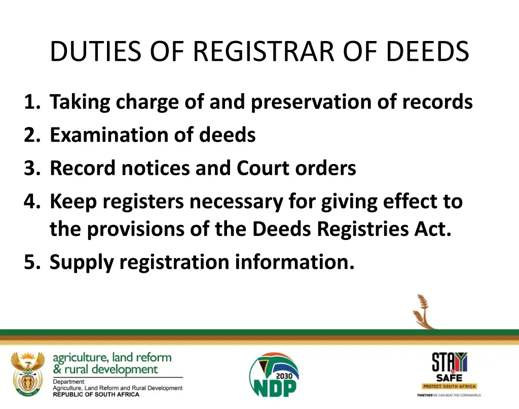 duties of registrar of deeds