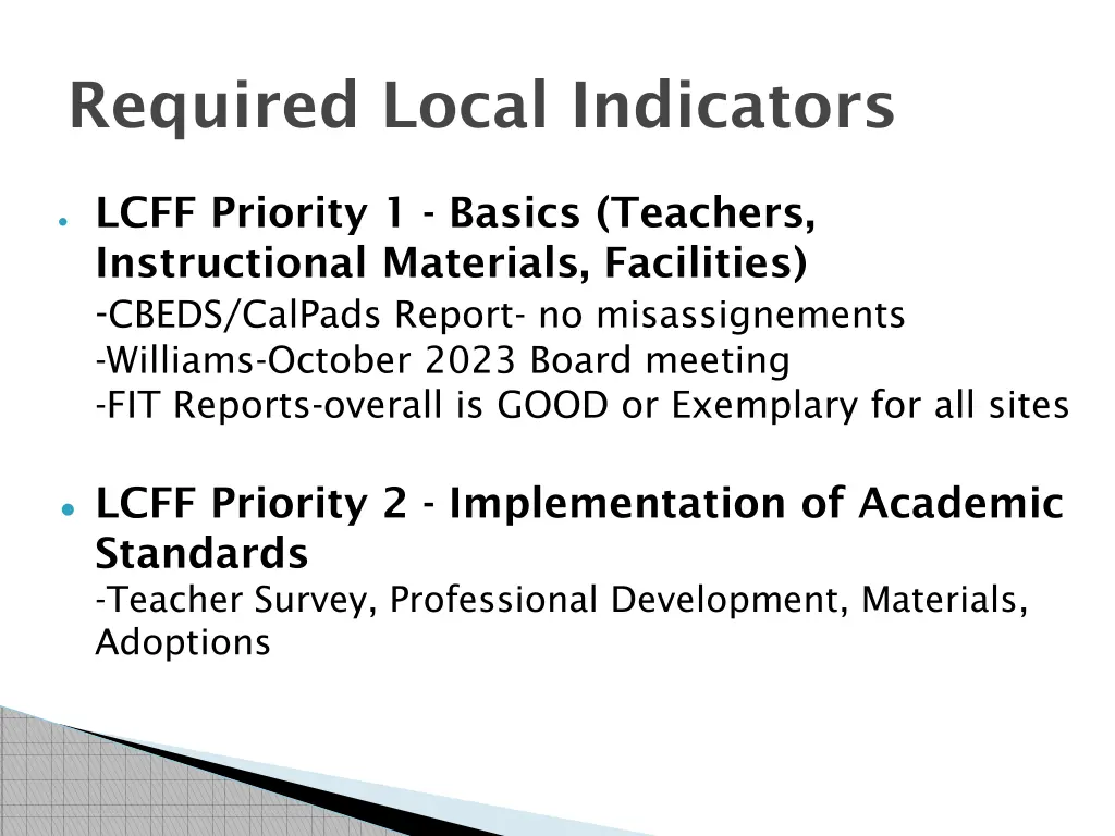 required local indicators