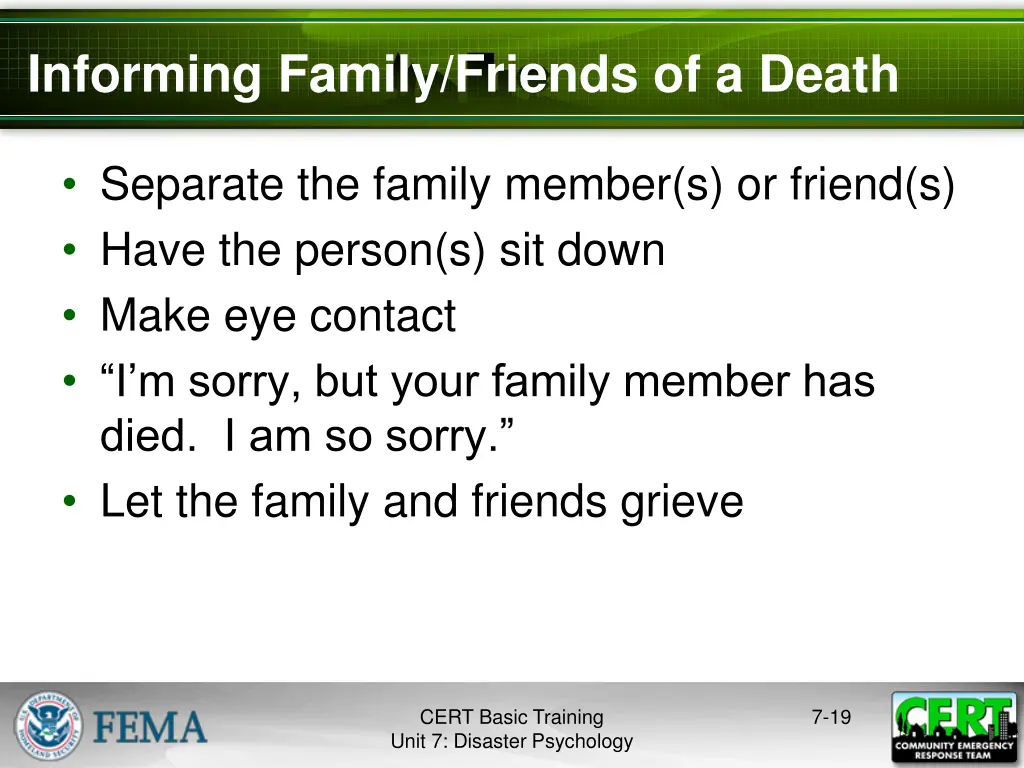 informing family friends of a death