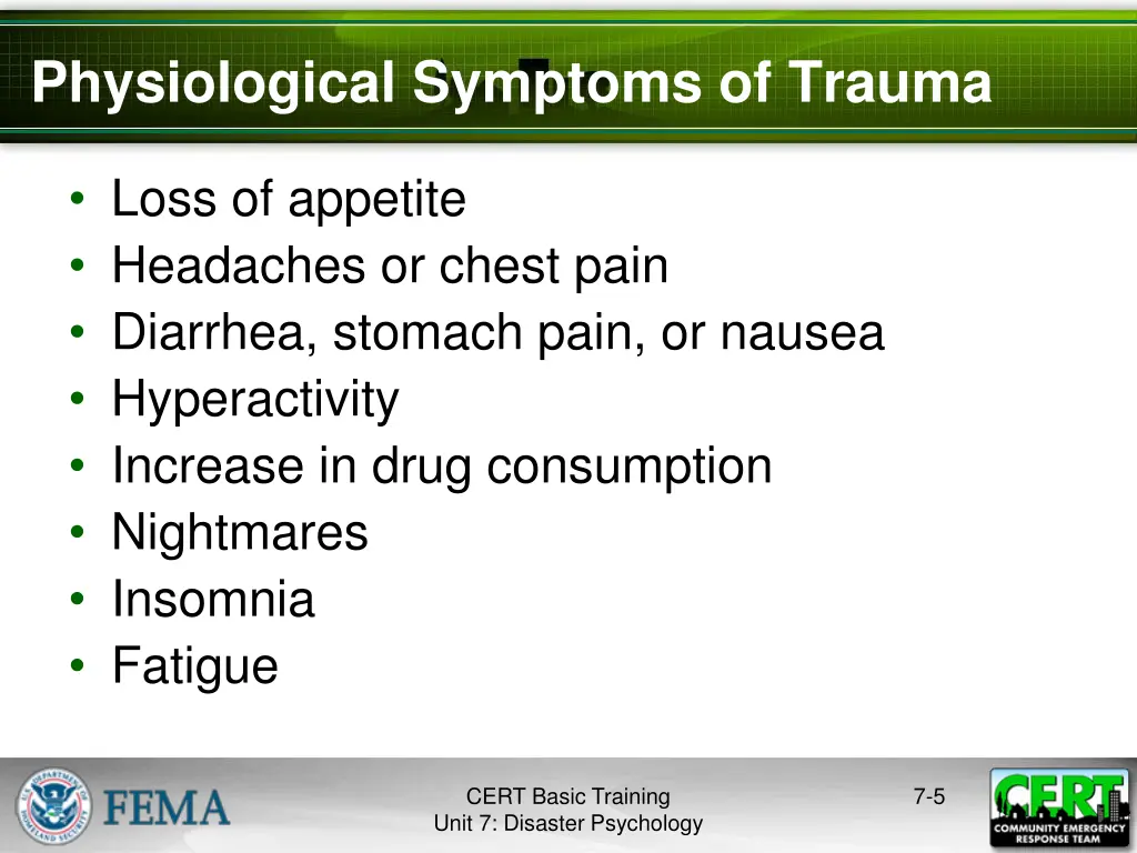 physiological symptoms of trauma
