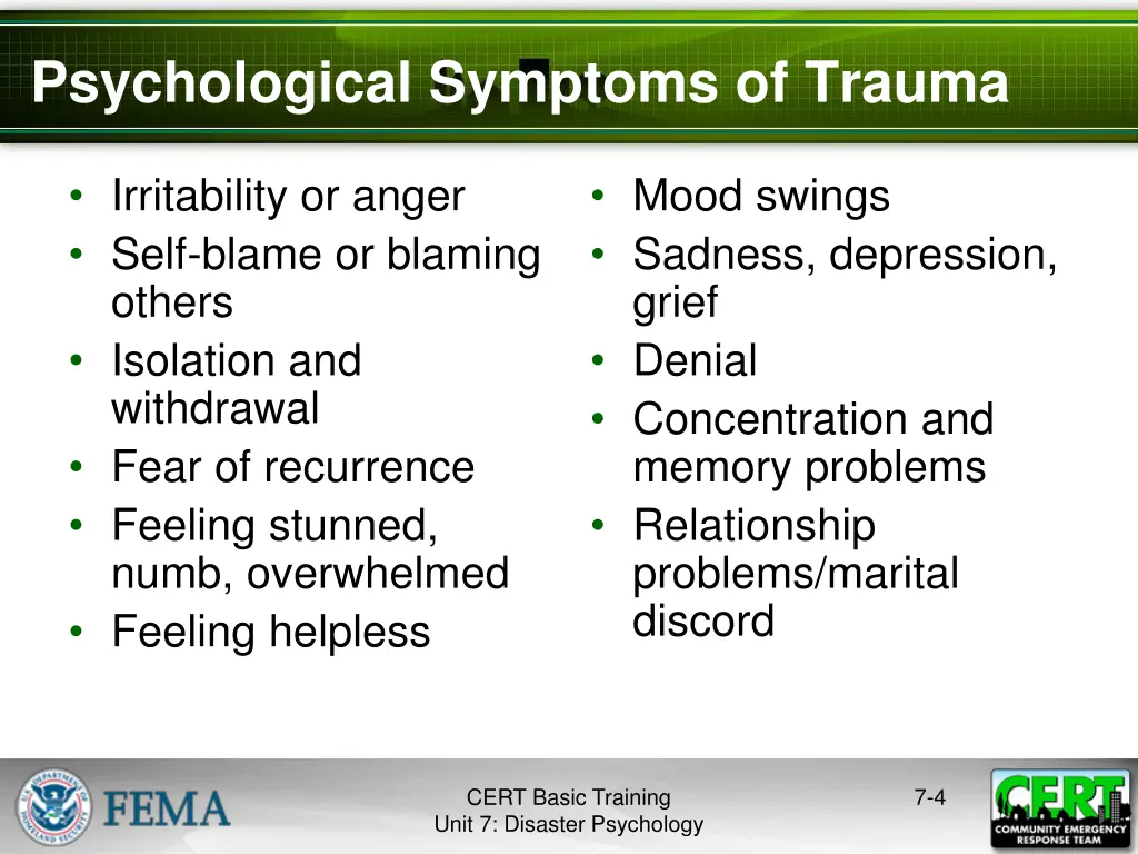 psychological symptoms of trauma