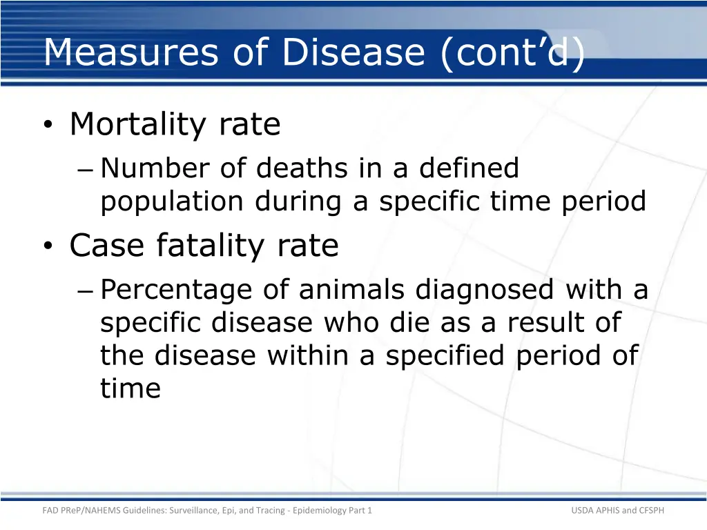 measures of disease cont d