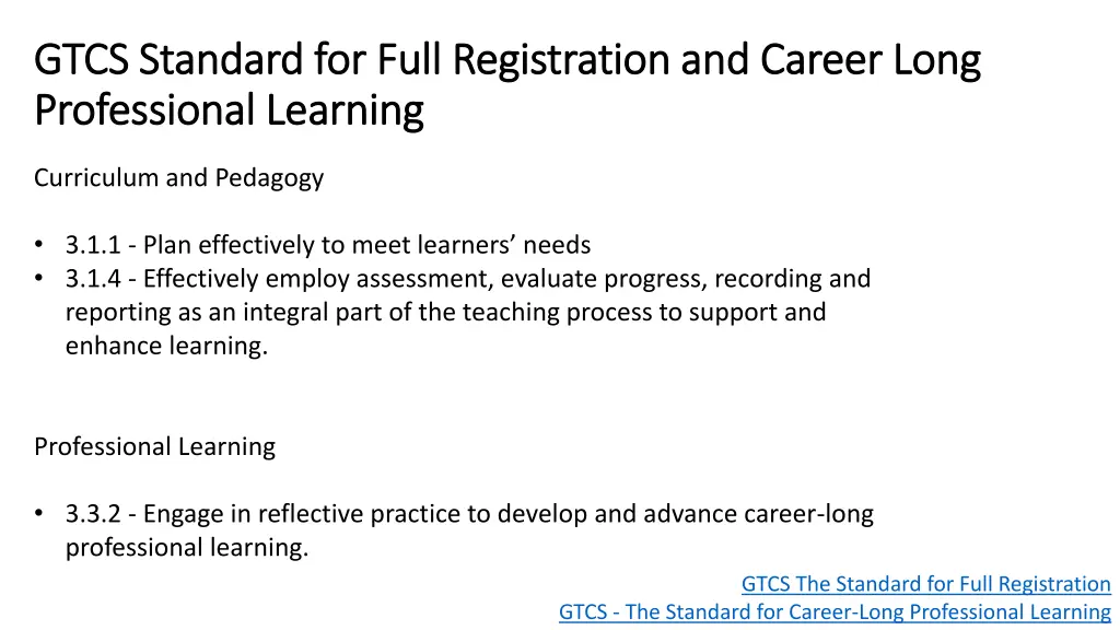 gtcs standard for full registration and career