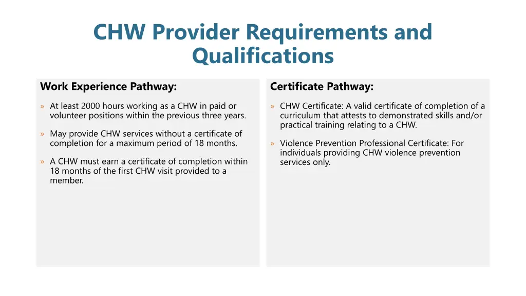 chw provider requirements and qualifications 1