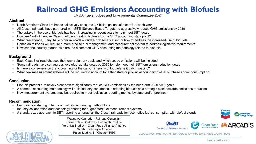 railroad ghg emissions accounting with biofuels