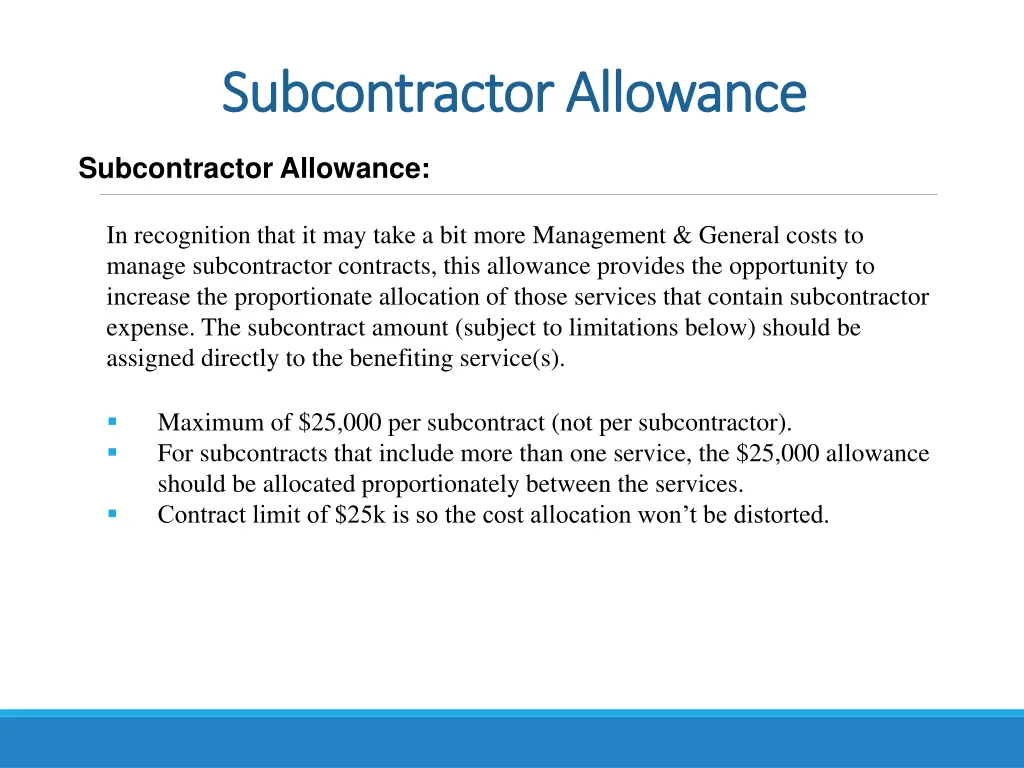 subcontractor allowance subcontractor allowance