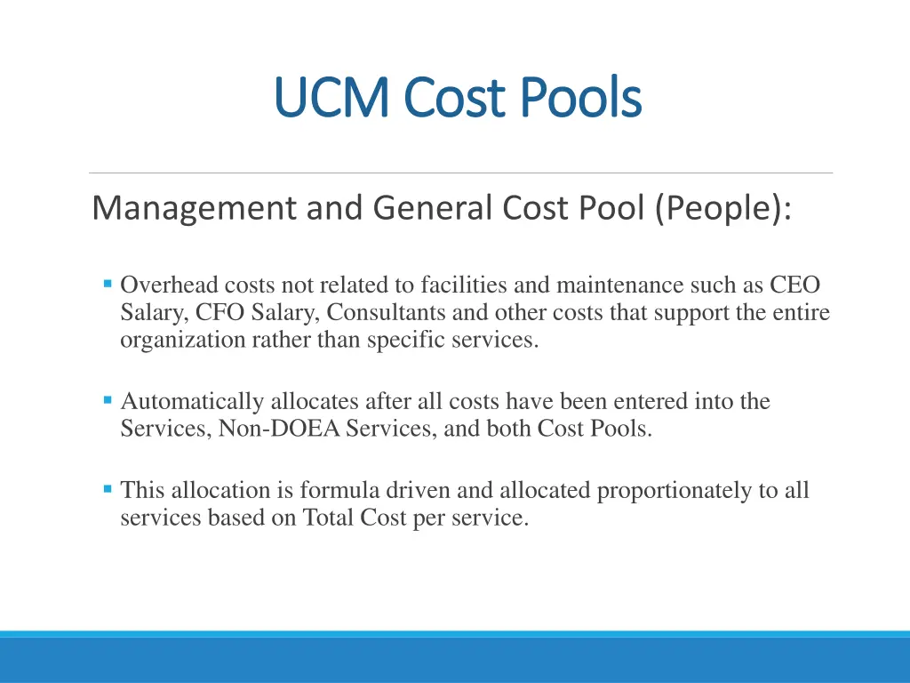 ucm cost pools ucm cost pools