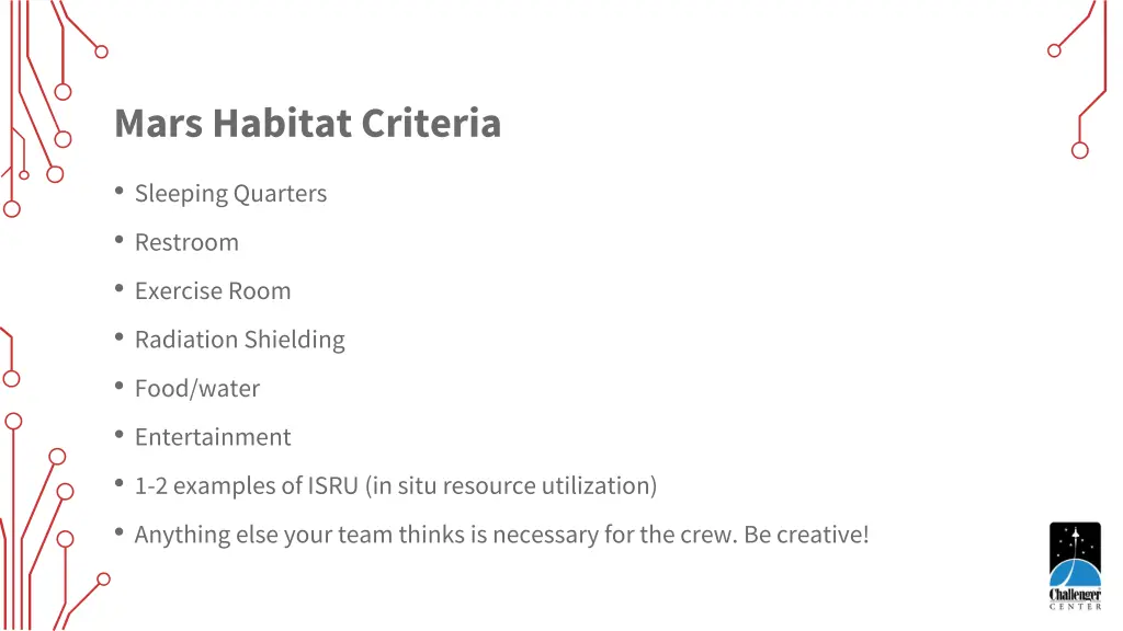 mars habitat criteria