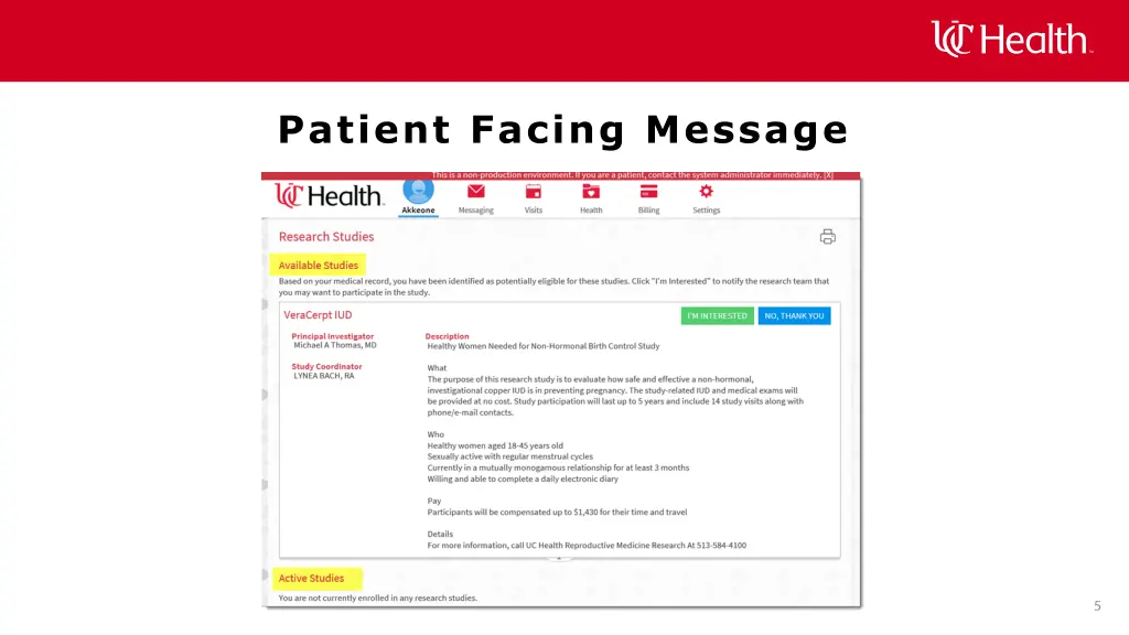 patient facing message