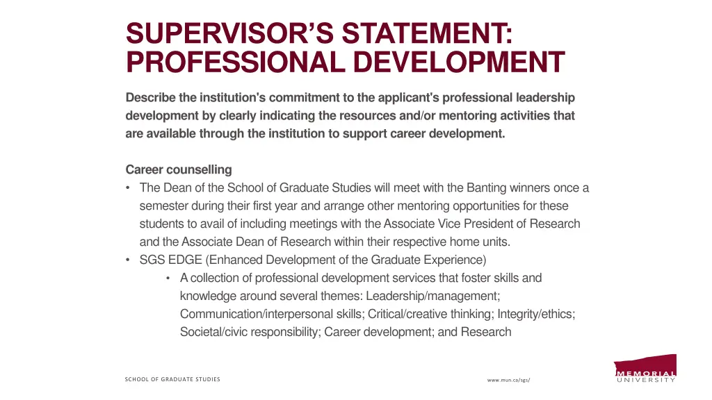 supervisor s statement professional development