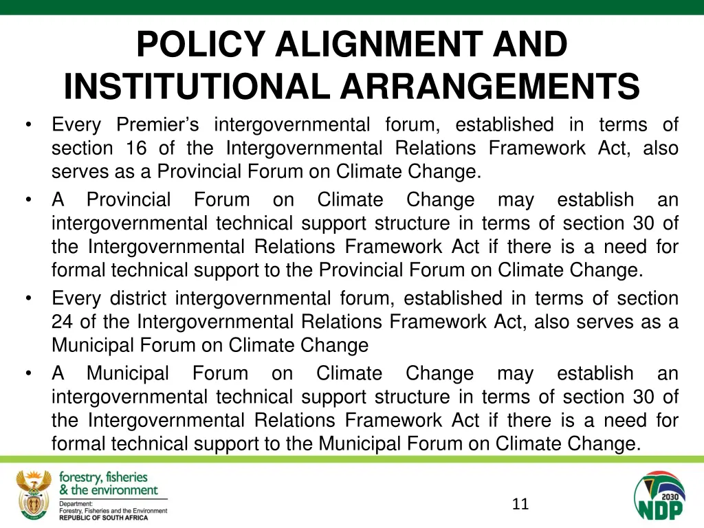 policy alignment and institutional arrangements