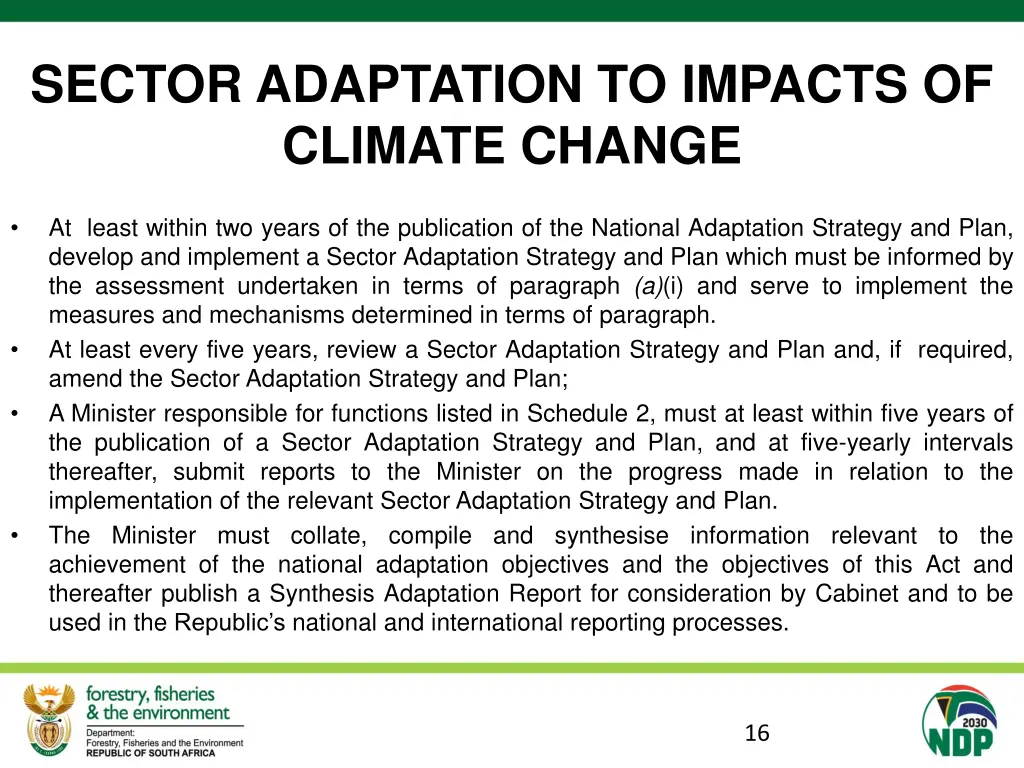 sector adaptation to impacts of climate change