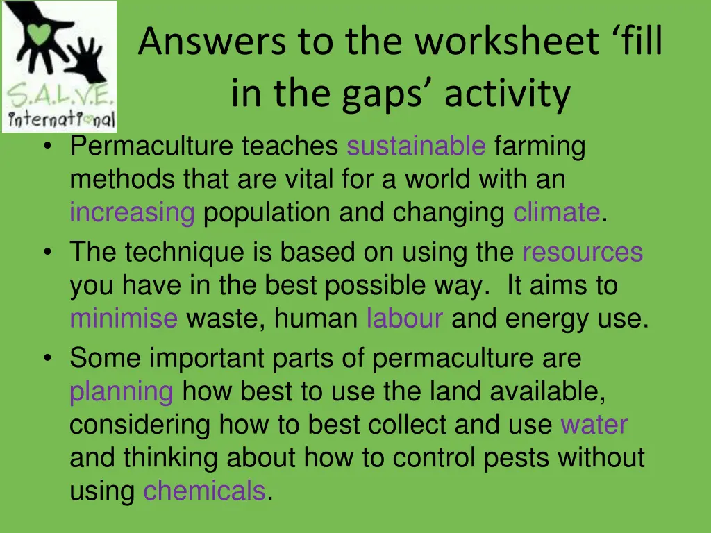 answers to the worksheet fill in the gaps