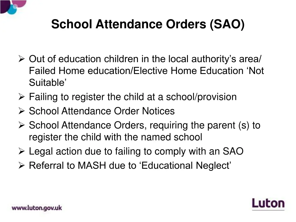 school attendance orders sao