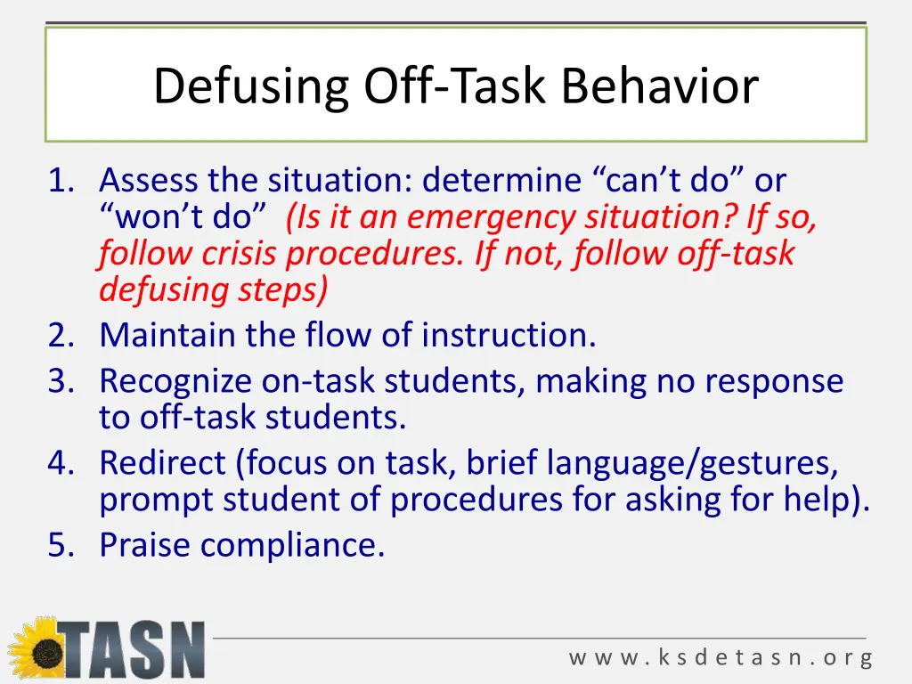 defusing off task behavior