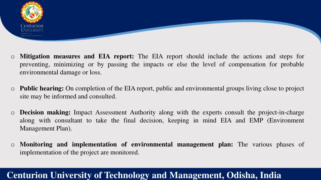 o mitigation measures and eia report