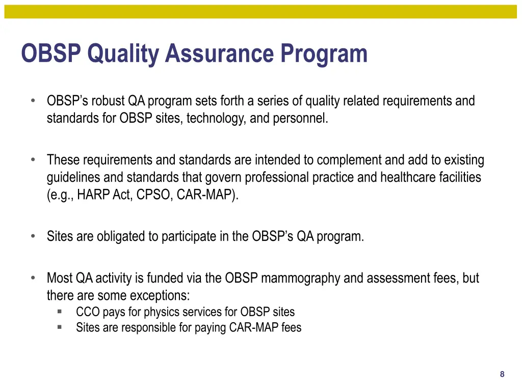 obsp quality assurance program