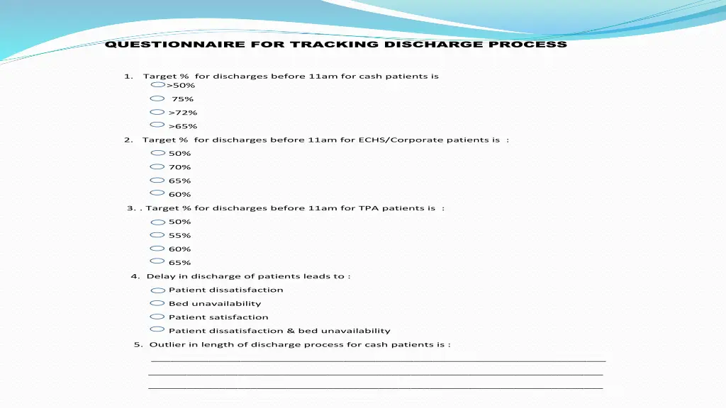 questionnaire for tracking discharge process
