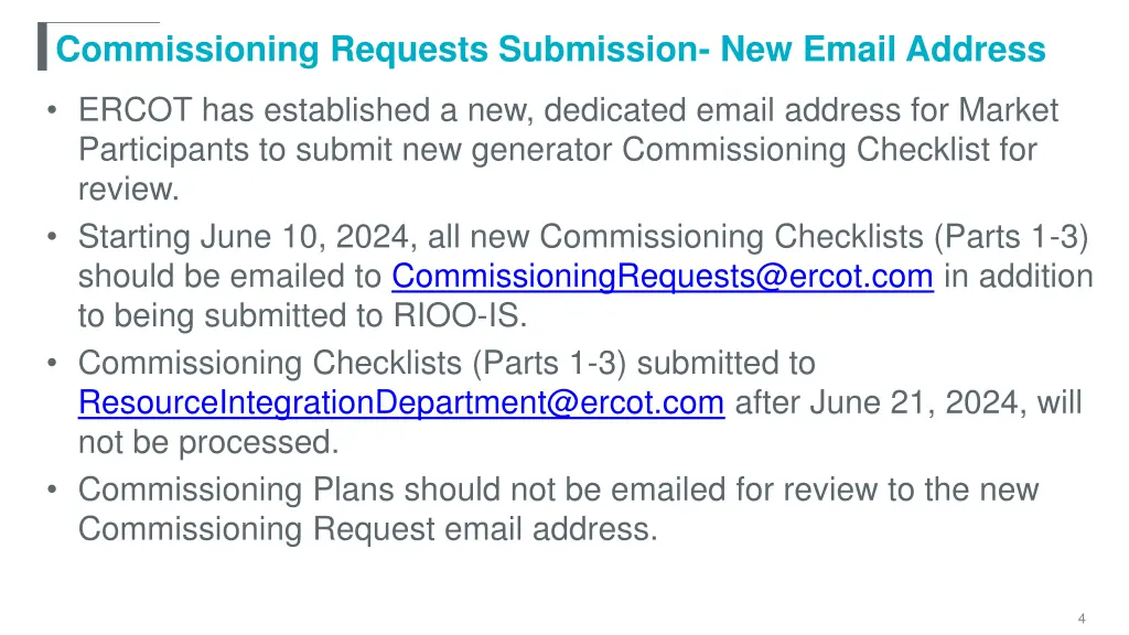 commissioning requests submission new email