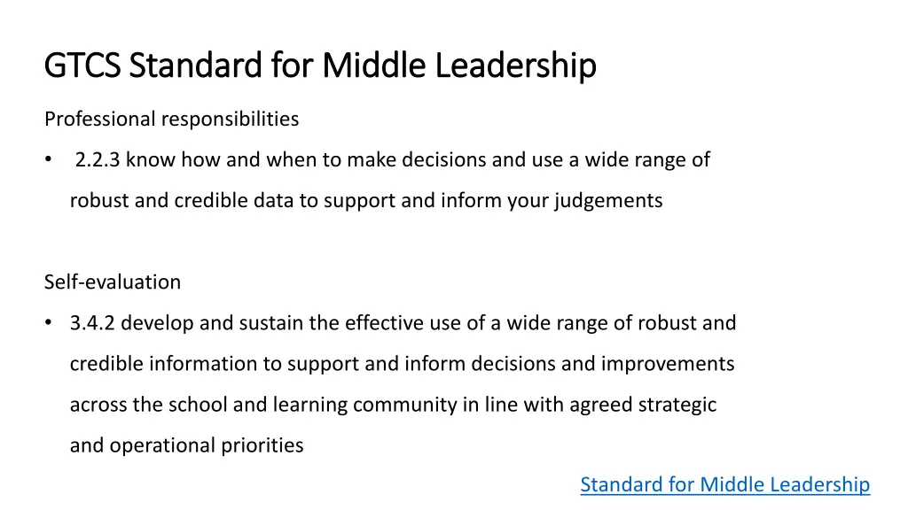 gtcs standard for middle leadership gtcs standard