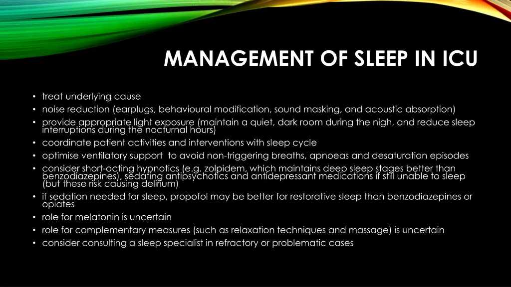 management of sleep in icu