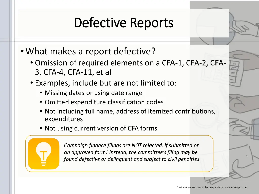 defective reports defective reports