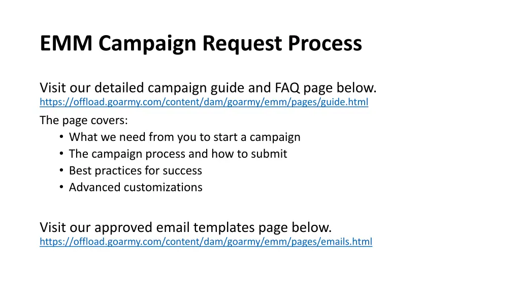 emm campaign request process