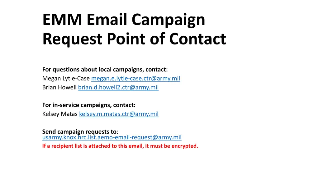 emm email campaign request point of contact
