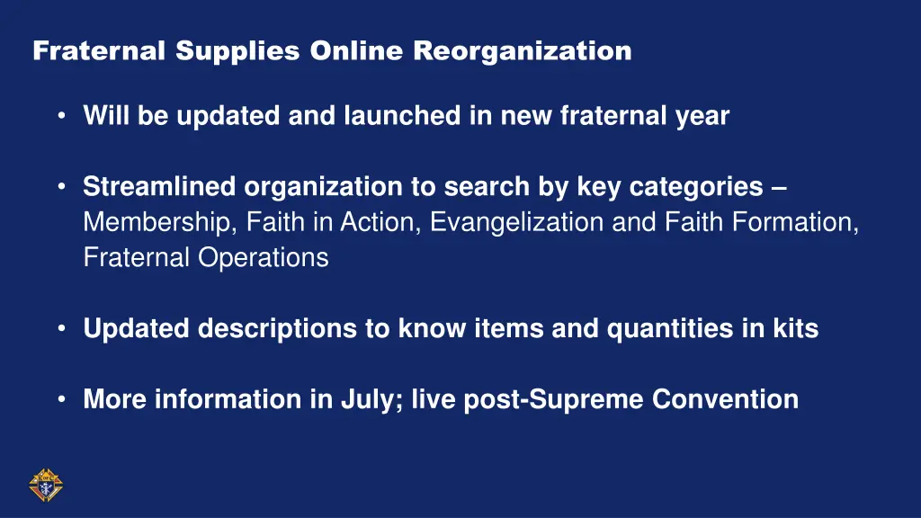 fraternal supplies online reorganization