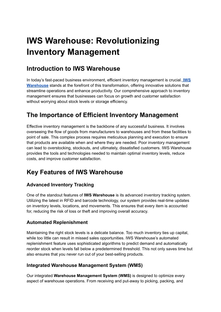iws warehouse revolutionizing inventory management