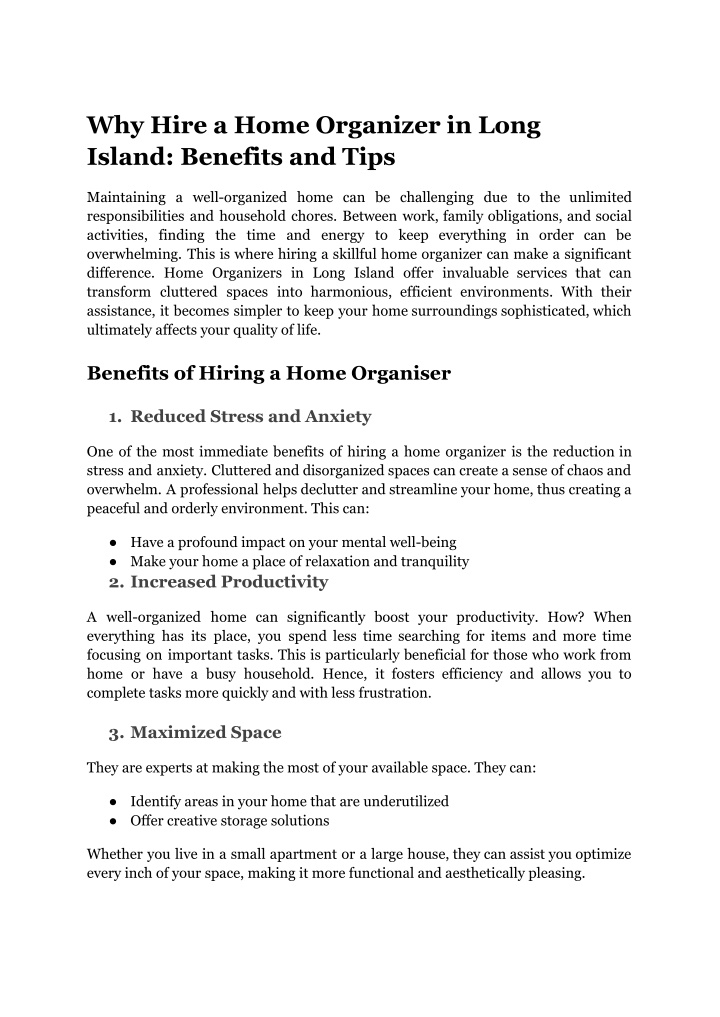 why hire a home organizer in long island benefits