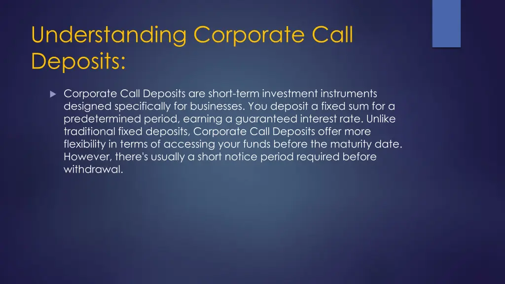 understanding corporate call deposits