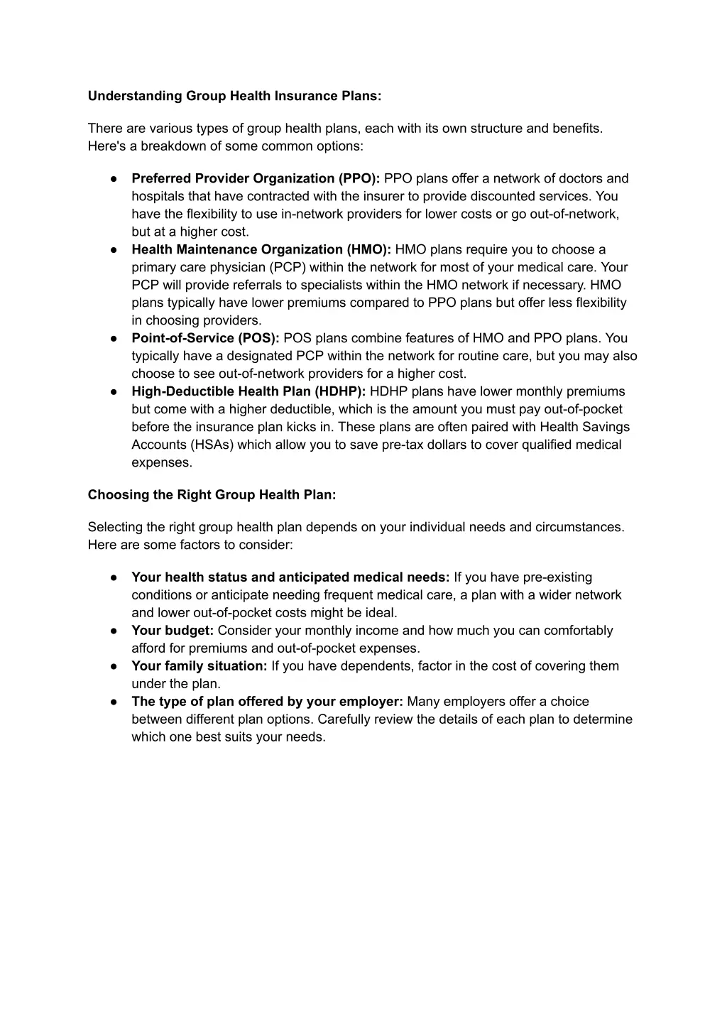 understanding group health insurance plans