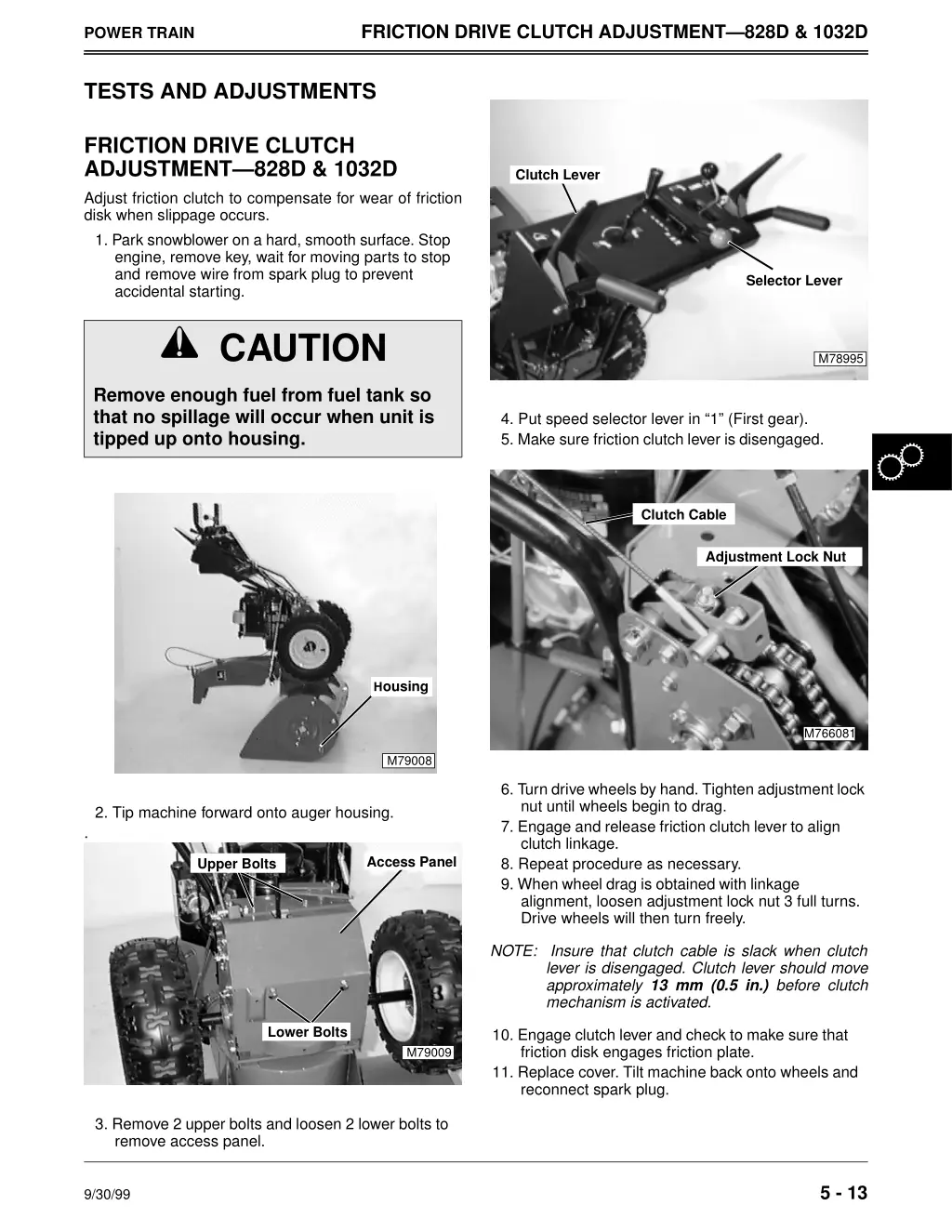 friction drive clutch adjustment 828d 1032d