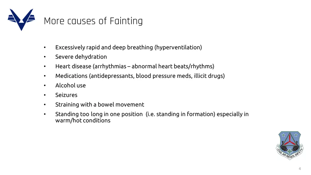more causes of fainting