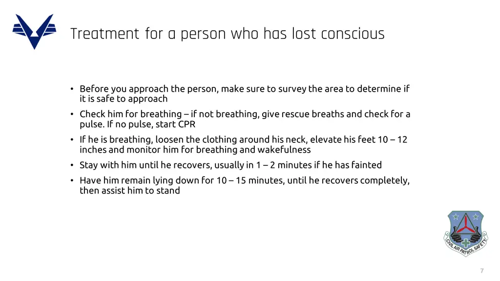 treatment for a person who has lost conscious