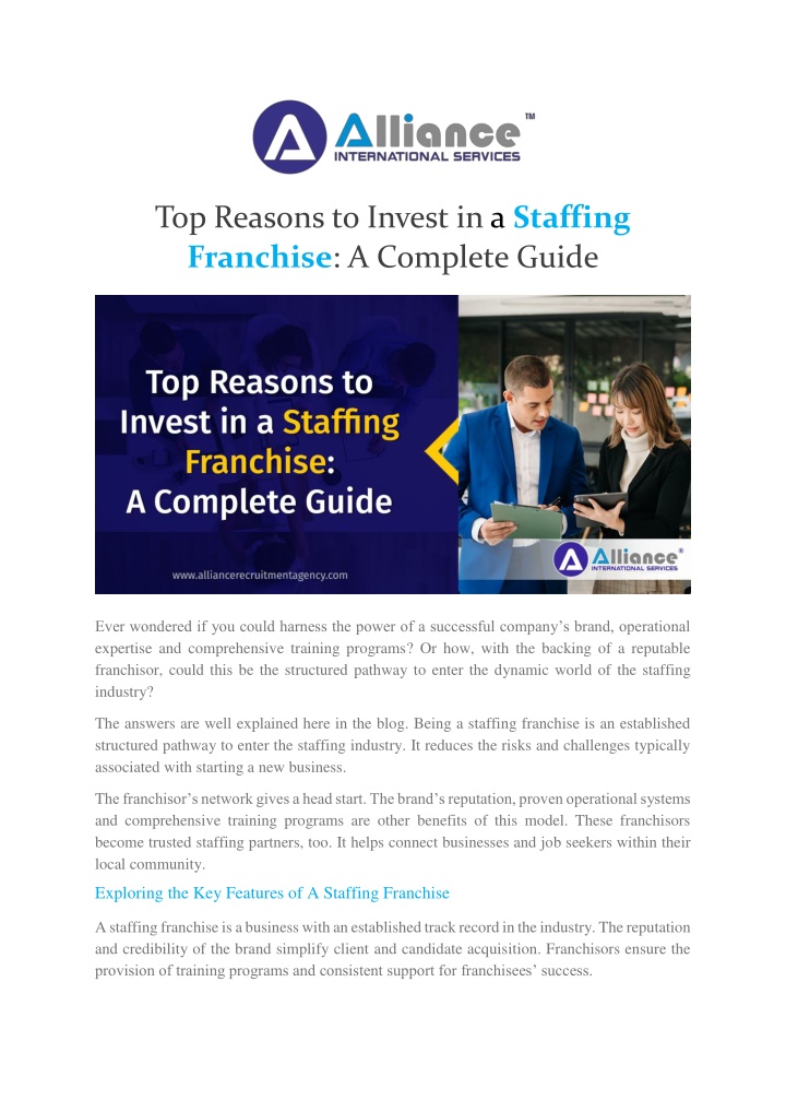 top reasons to invest in a staffing franchise