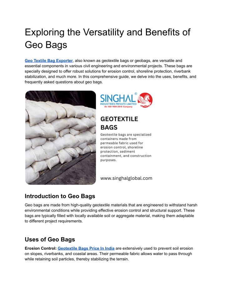 exploring the versatility and benefits of geo bags