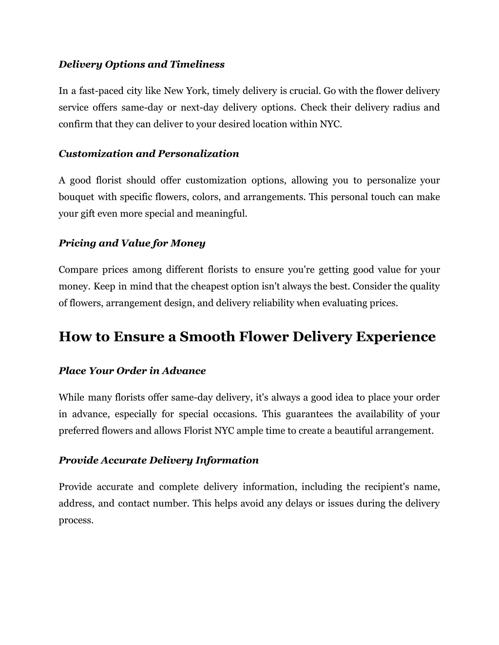 delivery options and timeliness