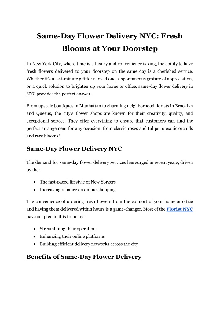 same day flower delivery nyc fresh